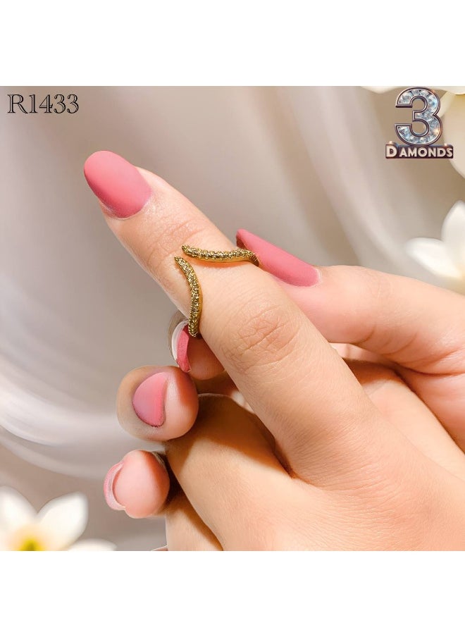 Gold-Plated Open Ring for Women – Curved Elegant Design with Zircon