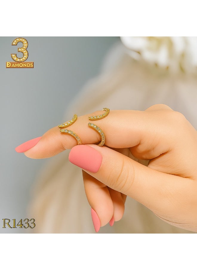 Gold-Plated Open Ring for Women – Curved Elegant Design with Zircon