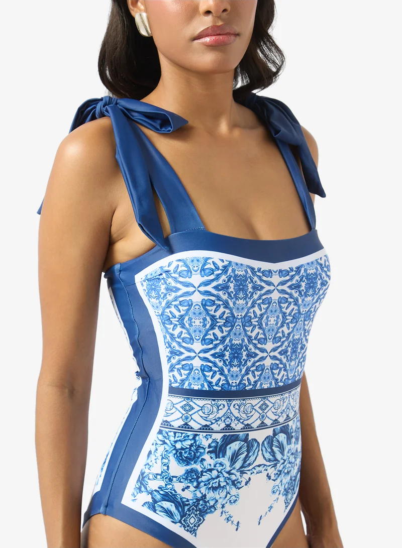 Ella  Monochrome Printed Swimsuit for Women | Best Price UAE