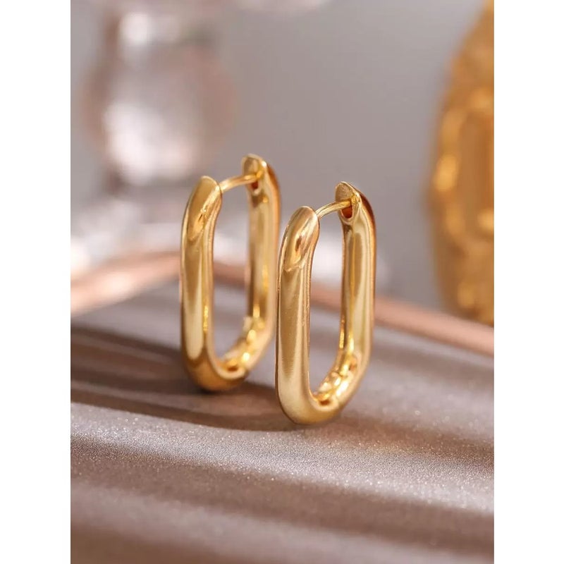 زوج واحد من الأقراط المعدنية البيضاوية البسيطة والمبالغ فيها - Image 1
