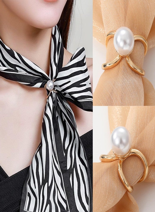 YANCHUN 4Pcs Scarf Ring Tshirt Ties Cinch Clips for Women Clothing Metal Pearl Flower Round Circle Scarf Pin Rings and Slides for Scarves Buckle for Women Trendy 2025 Christmas Stocking Stuffers - Image 4