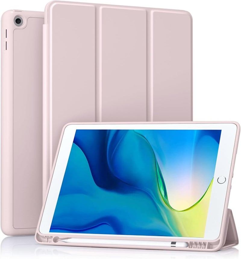 Akkerds Case Compatible with iPad 10.2 Inch 2021/2020/2019, for iPad 9th/8th/7th Generation with Pencil Holder, Protective Cover with Soft TPU Back, Auto Sleep/Wake, Pink - Image 1