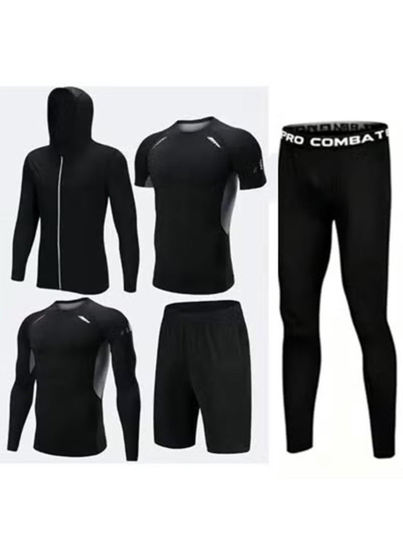 Joychic Mens 5Pcs Quick Dry Compression Sets Tops Accessories Clothes Equipment for Workout Gym Athletic Running Sport - Image 1