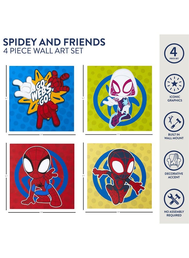 Idea Nuova Spidey and His Amazing Friends 4 Pack Square Canvas Wall Art Set, 11"x11" each for Bedroom - Image 2