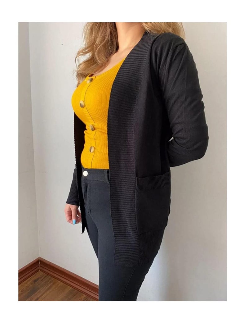 REDHOTYPE Womens Cardigans with Pockets Lightweight Open Front Black Cardigan for Women, L - Image 5
