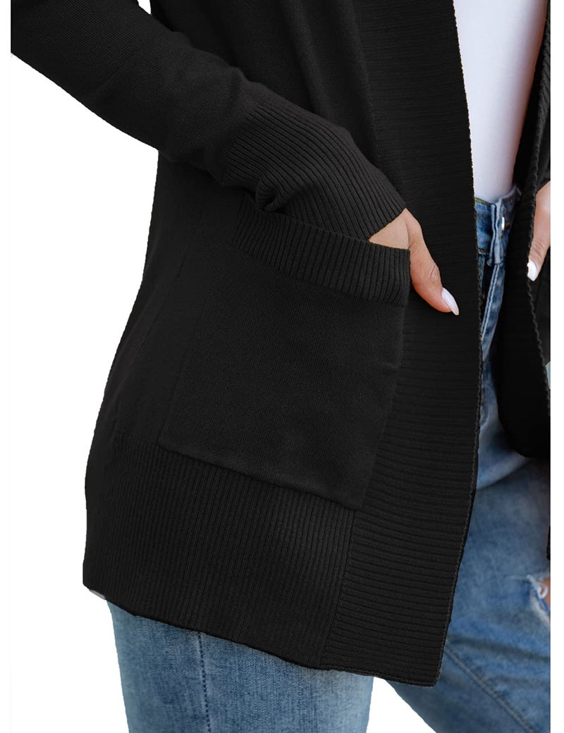 REDHOTYPE Womens Cardigans with Pockets Lightweight Open Front Black Cardigan for Women, L - Image 4