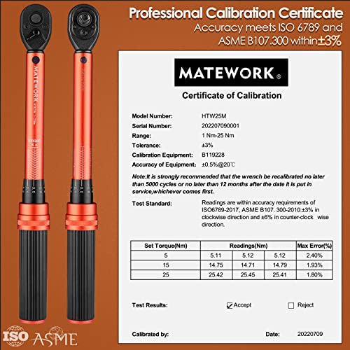 Matework 1/4 Inch Drive Click Torque Wrench, 27 PCS Bike Torque Wrench Set Double Scale (1-25Nm/8.9-221.3lb.in), 0.1Nm High Precision with Bit Sockets, 3/8 Adapter, Extension Bar, for Bicycle Maintenance - Image 5