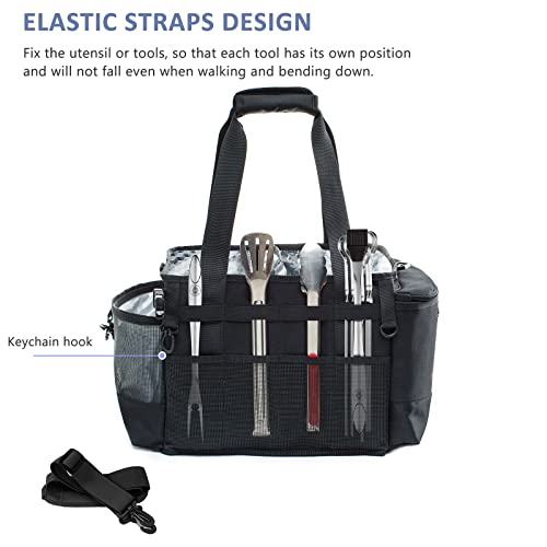 FRECOLSH FREECOLSH Black Waterproof Caddy, 16" x 11" x 11", with Detachable Strap and Shoulder Pad for Carrying Utensils and Camping Supplies - Image 4
