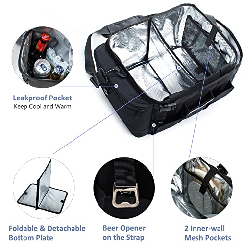 FRECOLSH FREECOLSH Black Waterproof Caddy, 16" x 11" x 11", with Detachable Strap and Shoulder Pad for Carrying Utensils and Camping Supplies - Image 2