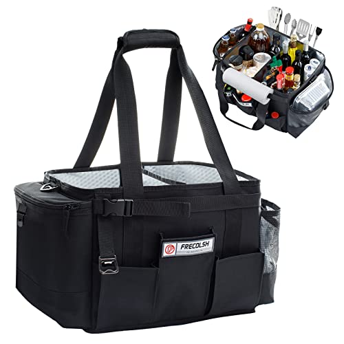 FRECOLSH FREECOLSH Black Waterproof Caddy, 16" x 11" x 11", with Detachable Strap and Shoulder Pad for Carrying Utensils and Camping Supplies - Image 1