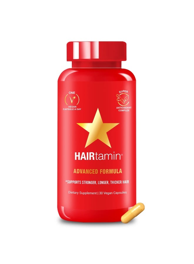 HAIRtamin Advanced Formula – Hair Growth Vitamins for Women & Men | Vegan, Biotin, Zinc & B-Complex | 30 Capsules