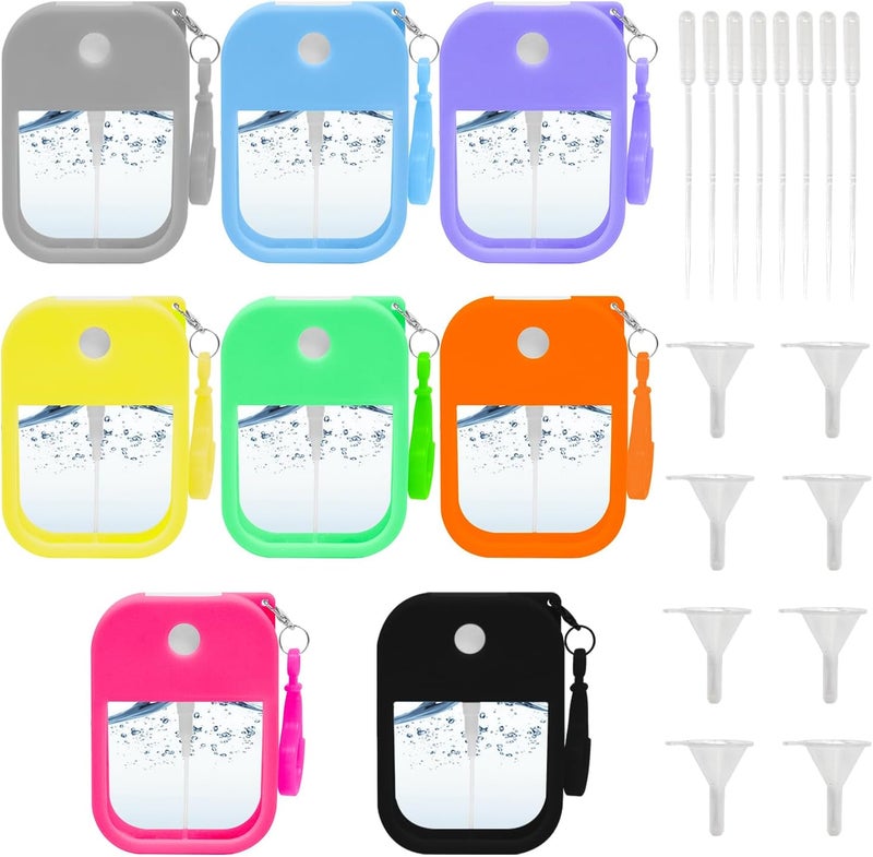 Jolbndcv 8 Pack Card Spray Bottle 45ml Portable Perfume Spray Bottle Mini Card Shape Reusable Sprayer Bottle Refillable Empty Bottles with Hook Funnels, Droppers