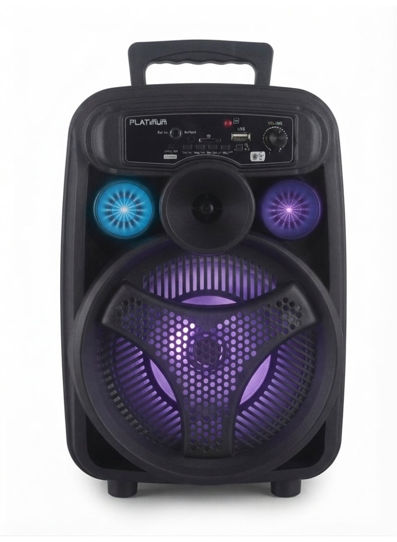 بلاتينيوم مكبر صوت كاريوكي محمول AH-820 – مكبر صوت لاسلكي بتقنية البلوتوث (مقاس 8 بوصات) مزود بإضاءة LED، ومشغل MP3 عبر USB وبطاقة TF، ومدخل AUX، وجهاز تحكم عن بُعد، وصوت ستيريو بقوة 10 واط؛ مثالي للحفلات والاستخدام المنزلي والأنشطة الخارجية. - Image 1