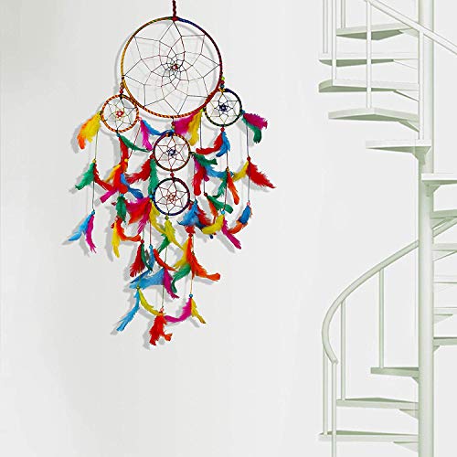 DULI Dream Catcher Combo Ying-Yang Concept Traditional Indian Dreamcatcher Wall Art for Bedrooms, Home Wall, Hanging Design, Wall Decor,Metal, Feathers Dreamcatcher (Big Blue-Big Multi Combo) - Image 3