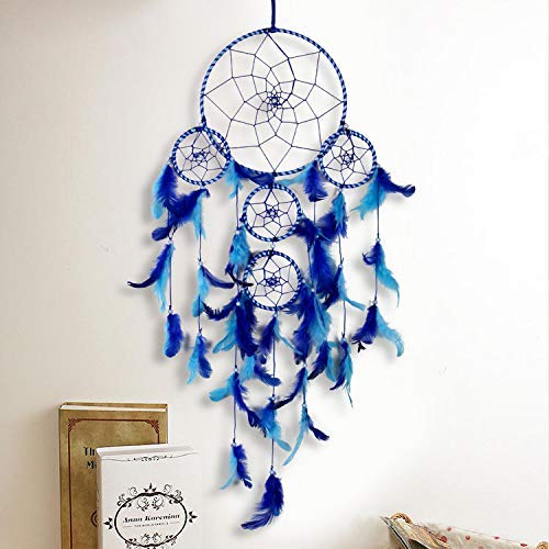 DULI Dream Catcher Combo Ying-Yang Concept Traditional Indian Dreamcatcher Wall Art for Bedrooms, Home Wall, Hanging Design, Wall Decor,Metal, Feathers Dreamcatcher (Big Blue-Big Multi Combo) - Image 2