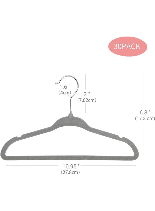ManGotree 30 Pack 11inch Baby Clothes Hangers, Velvet Kids Toddlers Coat Hangers with Ultra Thin & Non-Slip Design (Grey) - Image 2