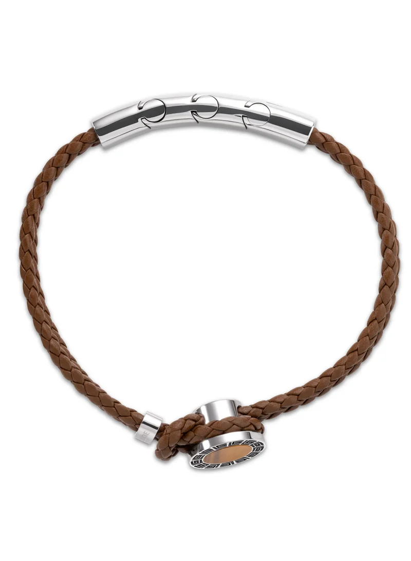 غاي لاروش Brown Braided Leather Bracelet