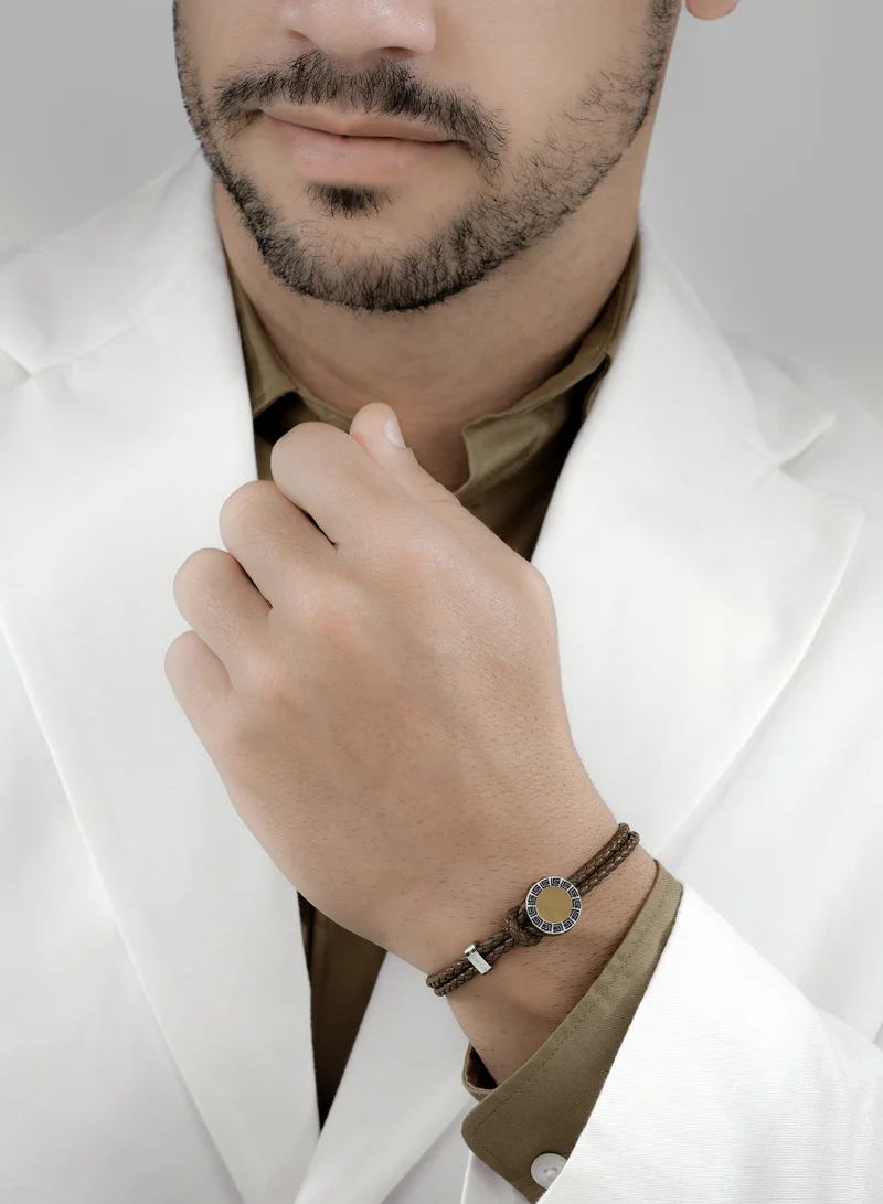 غاي لاروش Brown Braided Leather Bracelet