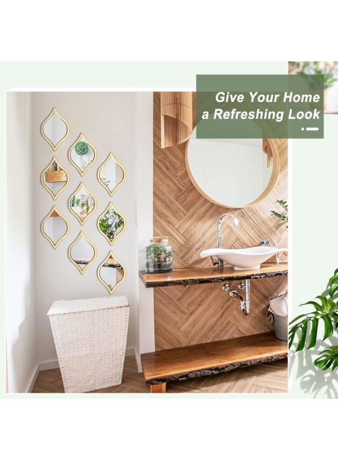 SLASA 9Pcs Teardrop Mirror Wall Decor – Gold Framed Acrylic Decorative Mirrors – Boho Vintage Wall Art for Living Room, Bedroom, Bathroom or Apartment – 9.8" x 6.7" - Image 5
