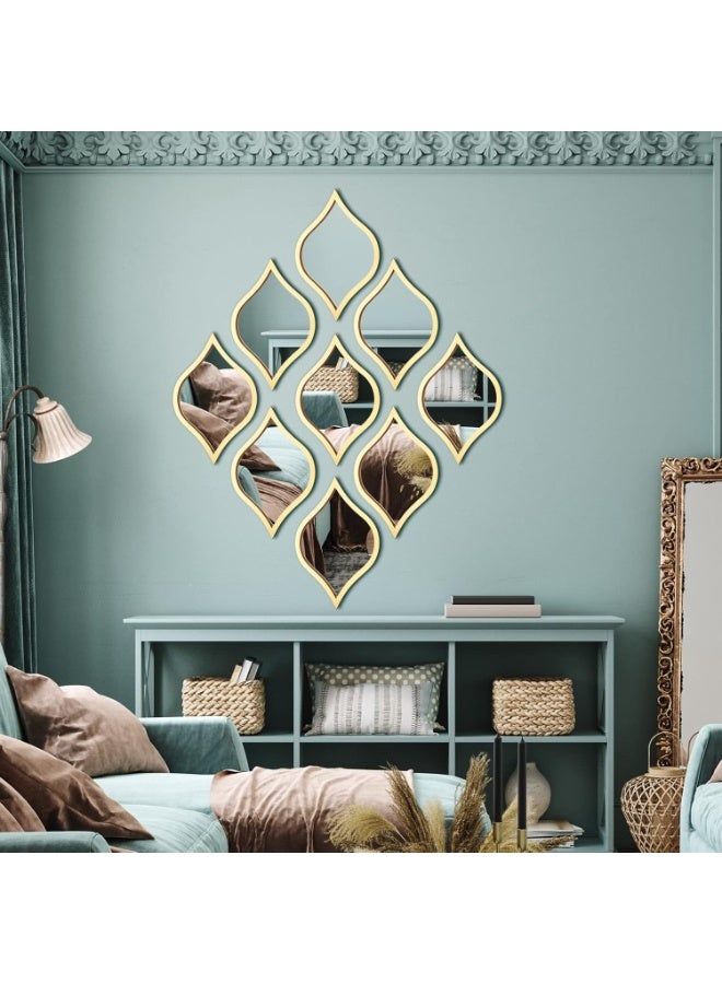 SLASA 9Pcs Teardrop Mirror Wall Decor – Gold Framed Acrylic Decorative Mirrors – Boho Vintage Wall Art for Living Room, Bedroom, Bathroom or Apartment – 9.8" x 6.7" - Image 3