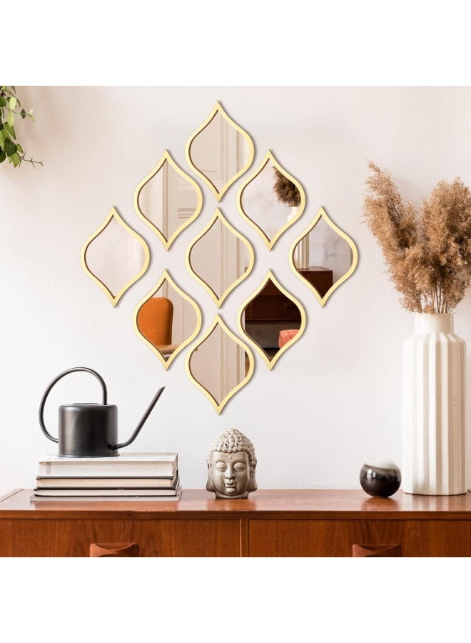SLASA 9Pcs Teardrop Mirror Wall Decor – Gold Framed Acrylic Decorative Mirrors – Boho Vintage Wall Art for Living Room, Bedroom, Bathroom or Apartment – 9.8" x 6.7" - Image 1
