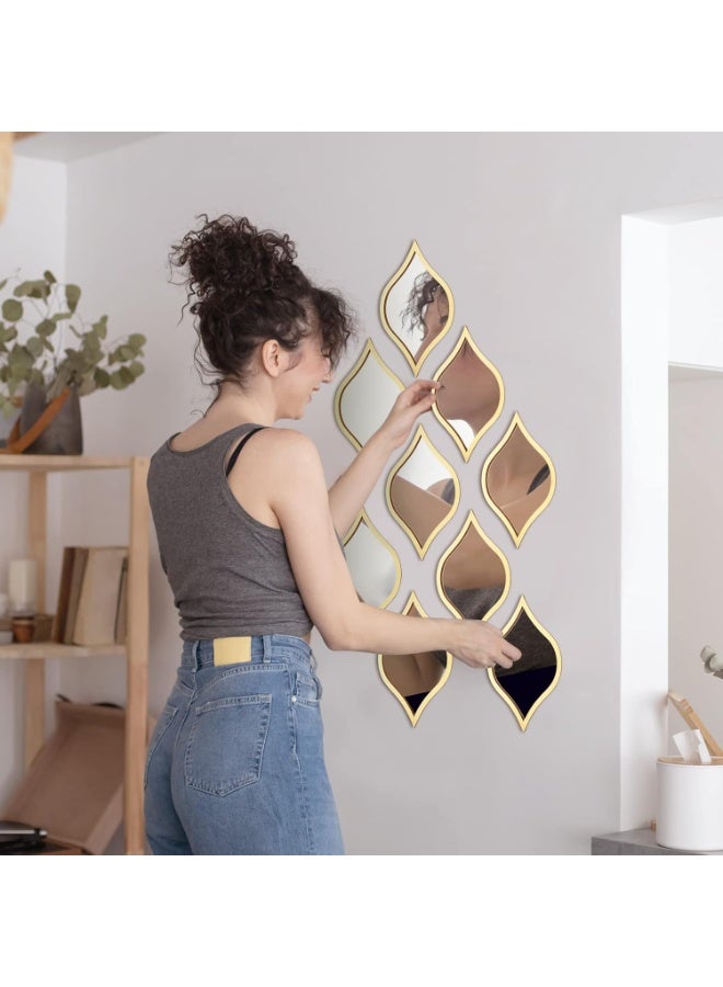SLASA 9Pcs Teardrop Mirror Wall Decor – Gold Framed Acrylic Decorative Mirrors – Boho Vintage Wall Art for Living Room, Bedroom, Bathroom or Apartment – 9.8" x 6.7" - Image 4