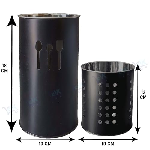 EVK Self Draining Tableware Storage Box - Spoon,Knife,Fork,Chopstick,Stainless Steel Cutlery Holder Organizer Stand for Kitchen (EVK-Big Spoon &Small Dot Cutlery-Black),18 cm,10 cm ,10 x 10 x 10 cm - Image 2