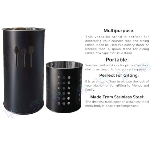 EVK Self Draining Tableware Storage Box - Spoon,Knife,Fork,Chopstick,Stainless Steel Cutlery Holder Organizer Stand for Kitchen (EVK-Big Spoon &Small Dot Cutlery-Black),18 cm,10 cm ,10 x 10 x 10 cm - Image 4