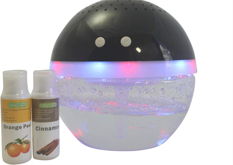Magic Ball, Light Up Air Revitalizer, Air Freshener, Room Aromatizer, Aroma and Essential Oil Diffuser with Orange Peel, Cinnamon Oils, 2 Bottle 30ml Each (Black)