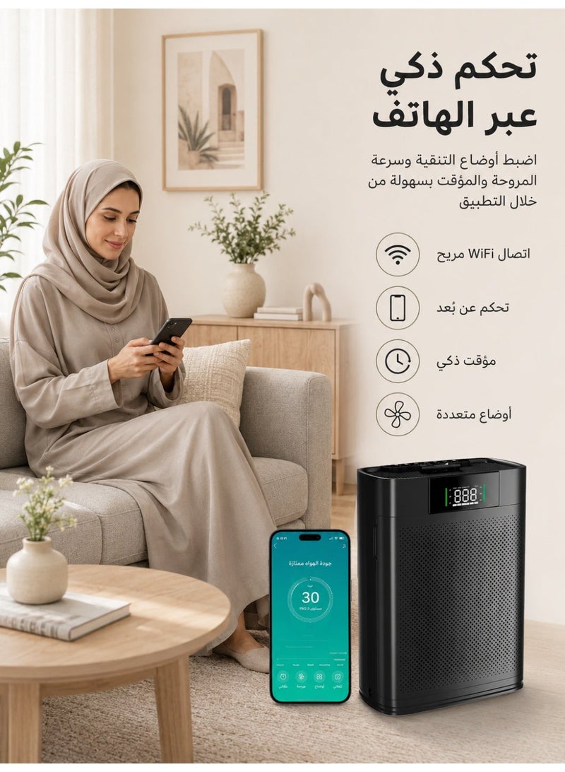 ديانو منقي هواء ذكي للمنازل وغرف كبيرة، مزود بتقنية WiFi، يغطي مساحة تصل إلى 2400 قدم²، مع وضع ذكي، وشاشة عرض جودة الهواء، ووضع نوم هادئ 22 ديسيبل، وتقنية العلاج بالروائح العطرية مع فلترة قوية 2X-Power - Image 3