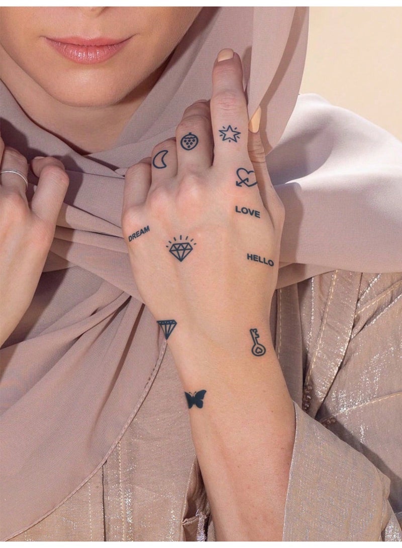 54 Pcs Temporary Tattoos Butterfly, Heart, Diamond Pattern, Semi-permanent, Lasts 14 Days, Matte, Small Gifts for Fingers, Ears, Shoulders, Neck and Body Black - Image 4