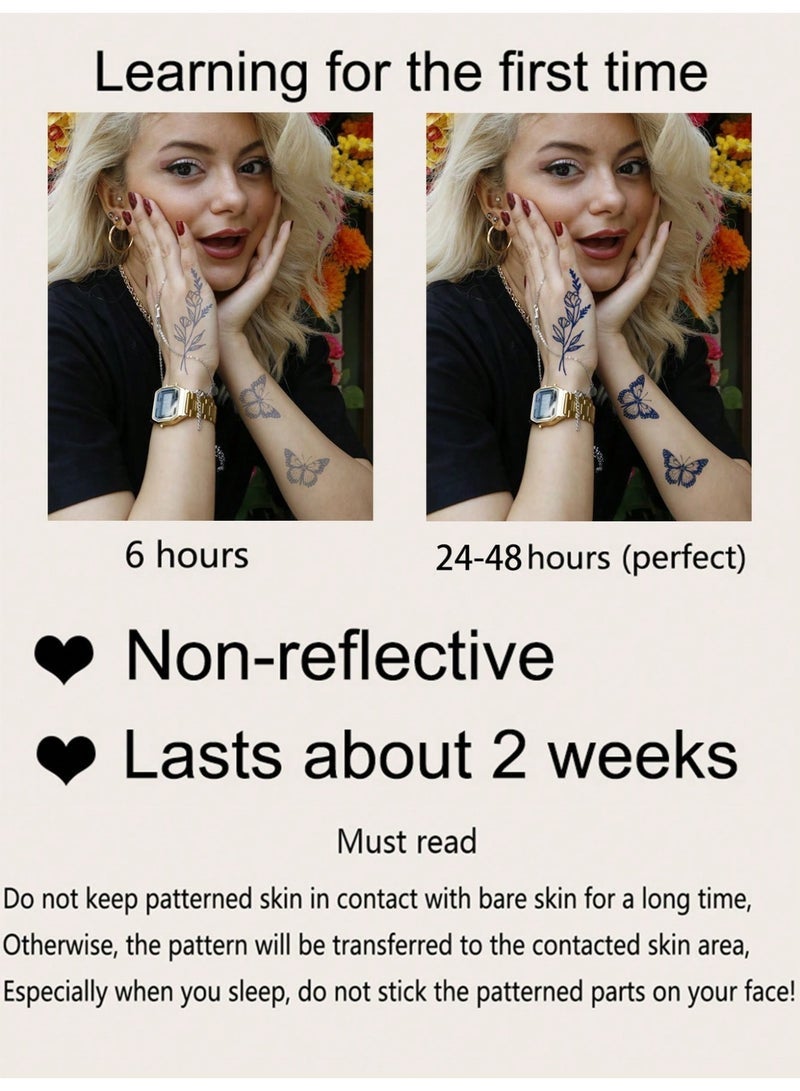 54 Pcs Temporary Tattoos Butterfly, Heart, Diamond Pattern, Semi-permanent, Lasts 14 Days, Matte, Small Gifts for Fingers, Ears, Shoulders, Neck and Body Black - Image 2