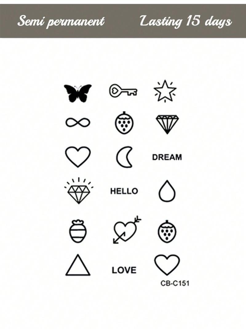 54 Pcs Temporary Tattoos Butterfly, Heart, Diamond Pattern, Semi-permanent, Lasts 14 Days, Matte, Small Gifts for Fingers, Ears, Shoulders, Neck and Body Black - Image 5