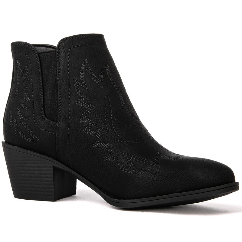 GLOBALWIN Women's Black Cowboy Boots Western Style Comfortable Pull On Short Ankle Cowgirl Boots Low Heel Size 7M - Image 3