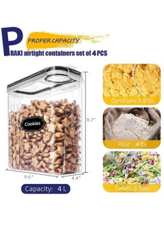 Arabest 4 Pack Cereal & Dry Food Storage Containers,Stackable Boxes Containers for Kitchen Food,Airtight Plastic Kitchen Storage Organizer for Sugar, Snack, Baking Supplies  - Image 4