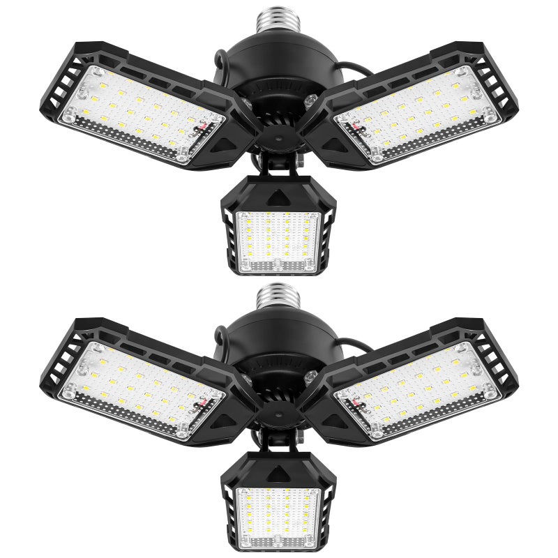 Aoretic LED Garage Lights 2 Pack 80W 8000LM 6500K Led Shop Light with 3 Deformable Panels Basement Barn Light Garage Ceiling Lights E26 for Garage Warehouse Shop Basement
