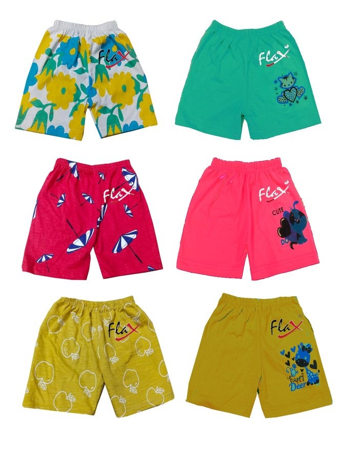 FLAX Unisex Baby/Kids Multicolor Cotton Combo of Printed Shorts & Plain Shorts (Pack of 6) (12-18 Months) - Image 1