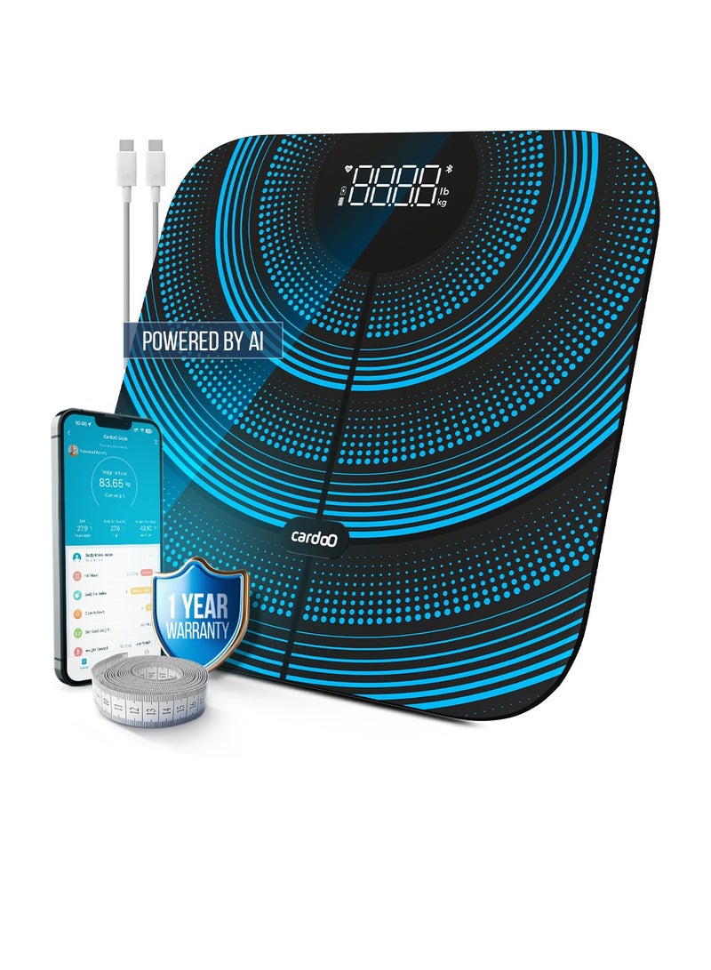 cardoo Smart Scale  18 Body Parameters, Heart Rate Monitoring, and AI-Powered Health Insights  Multi-User Management and Goal Setting  Black - Image 1