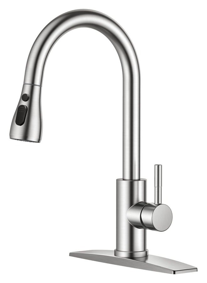 ALongDeng Kitchen Faucet Single-Handle High Arc Kitchen Tap with Pull Down Sprayer 3 Modes S304 Stainless Steel Modern Sink Mixer for Sink Brushed Nickel - Image 1