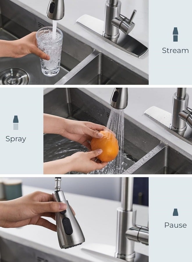 ALongDeng Kitchen Faucet Single-Handle High Arc Kitchen Tap with Pull Down Sprayer 3 Modes S304 Stainless Steel Modern Sink Mixer for Sink Brushed Nickel - Image 3