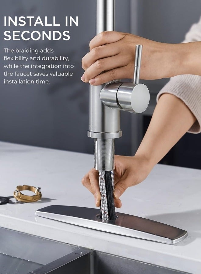 ALongDeng Kitchen Faucet Single-Handle High Arc Kitchen Tap with Pull Down Sprayer 3 Modes S304 Stainless Steel Modern Sink Mixer for Sink Brushed Nickel - Image 4