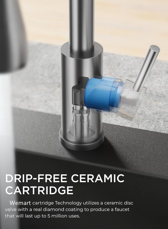 ALongDeng Kitchen Faucet Single-Handle High Arc Kitchen Tap with Pull Down Sprayer 3 Modes S304 Stainless Steel Modern Sink Mixer for Sink Brushed Nickel - Image 5