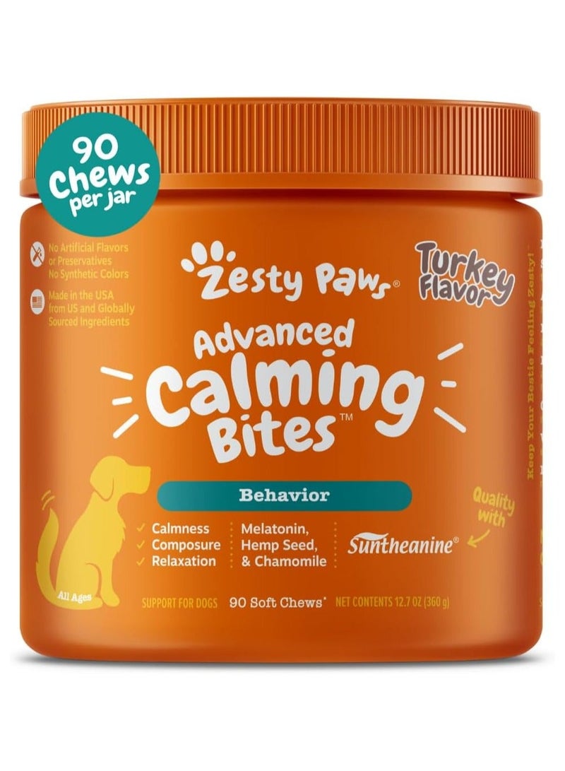 Zesty Paws Advanced Calming Chews for Dogs, Turkey Flavor, Melatonin, 90 Ct - Image 1