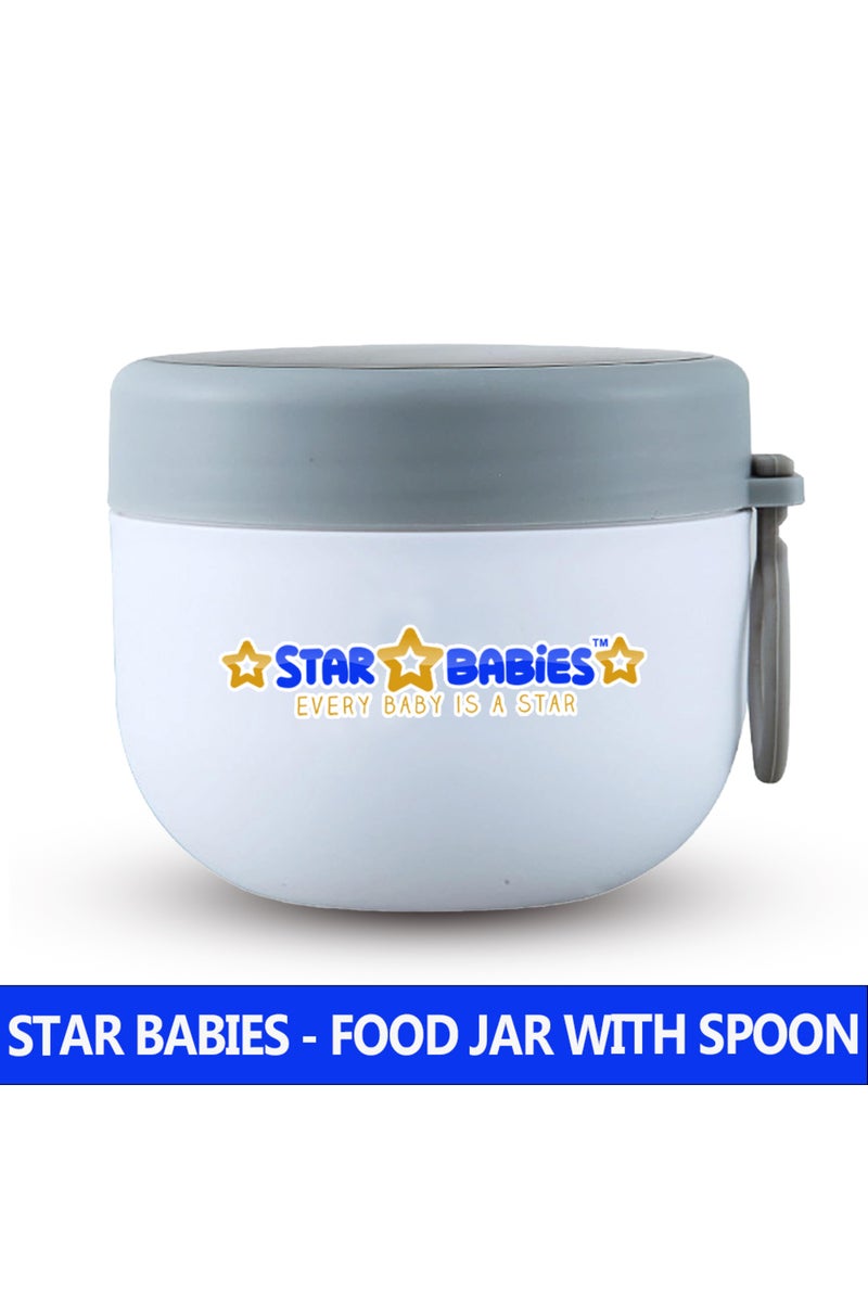 Star Babies Stainless Steel Food Jar 600ml Portable Microwave Safe Breakfast Cup with Spoon & Leak Proof Lid - White - Image 2