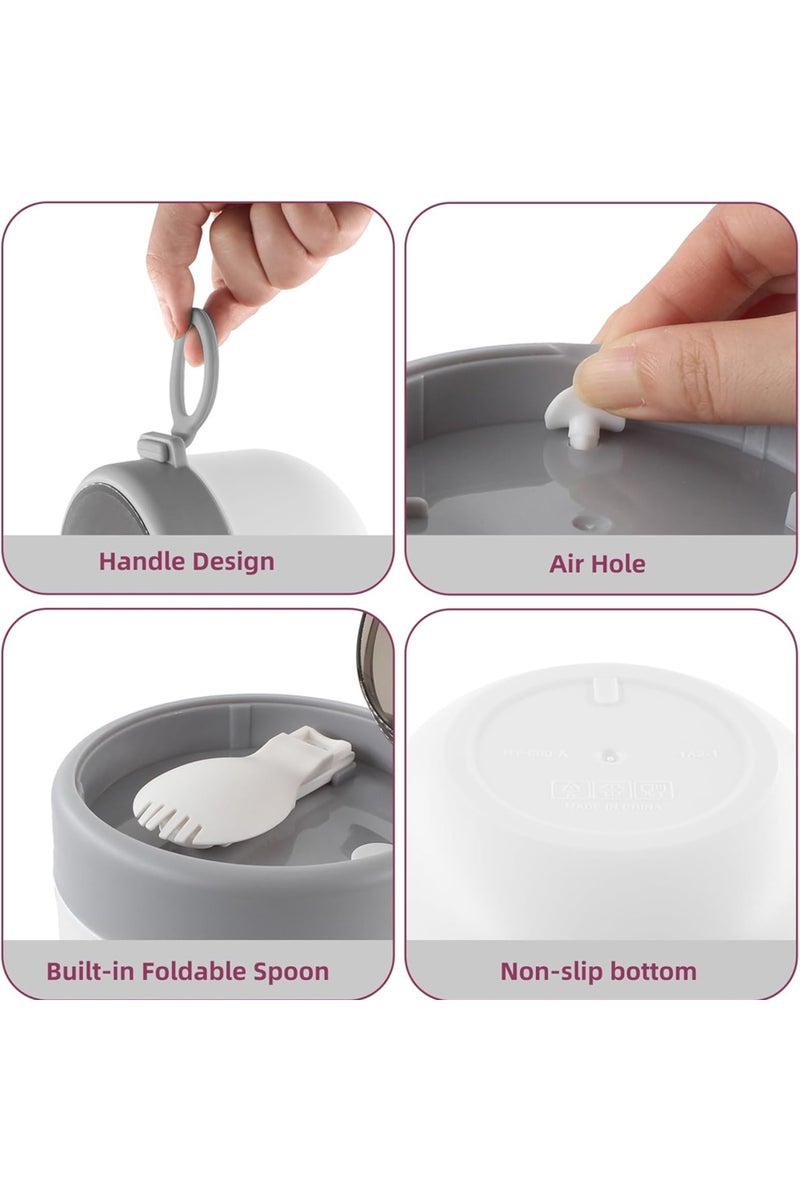 Star Babies Stainless Steel Food Jar 600ml Portable Microwave Safe Breakfast Cup with Spoon & Leak Proof Lid - White - Image 5