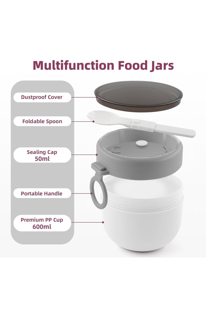 Star Babies Stainless Steel Food Jar 600ml Portable Microwave Safe Breakfast Cup with Spoon & Leak Proof Lid - White - Image 4