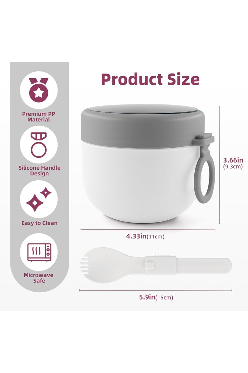 Star Babies Stainless Steel Food Jar 600ml Portable Microwave Safe Breakfast Cup with Spoon & Leak Proof Lid - White - Image 3