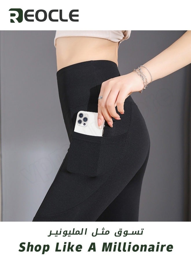 REOCLE Women's High Waisted Leggings Seamless Workout Gym Yoga lifting Pants with Pockets & Fashionable alphabet Decoration - Image 3