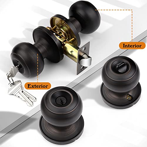 Probrico Door Knobs with Lock and Key, Exterior Door Locks, Flat Ball Knob Style, Oil Rubbed Bronze, 1 Pack - Image 3