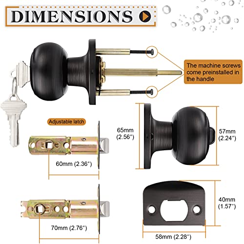 Probrico Door Knobs with Lock and Key, Exterior Door Locks, Flat Ball Knob Style, Oil Rubbed Bronze, 1 Pack - Image 4